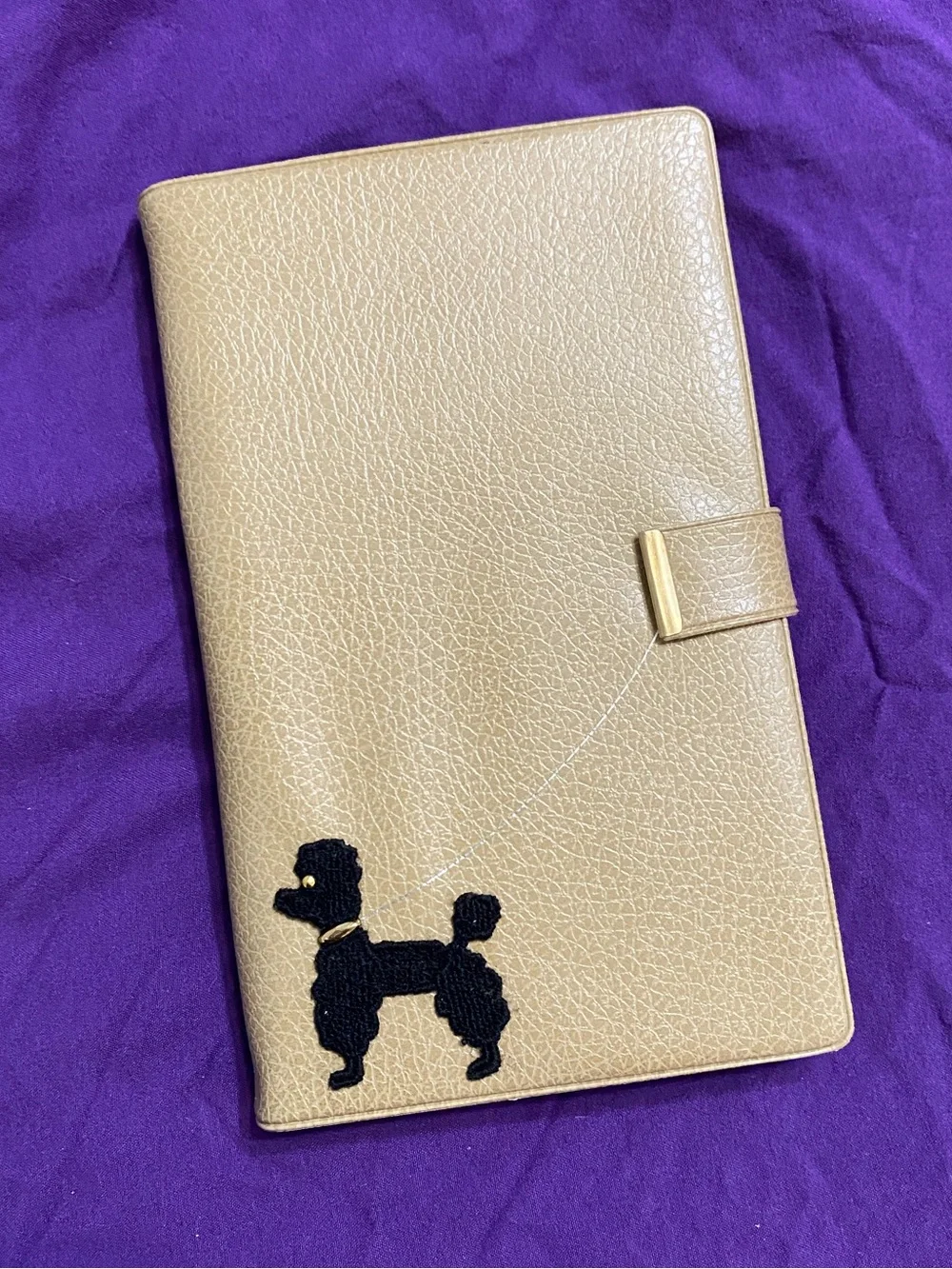 Vintage 1950s Poodle Beige Leather Carry-All Travel Purse Organizer
